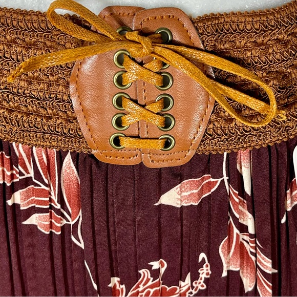 Jon & Anna Contemporary Burgundy Floral Boho Pleated Maxi Skirt Small NWT - Picture 9 of 15